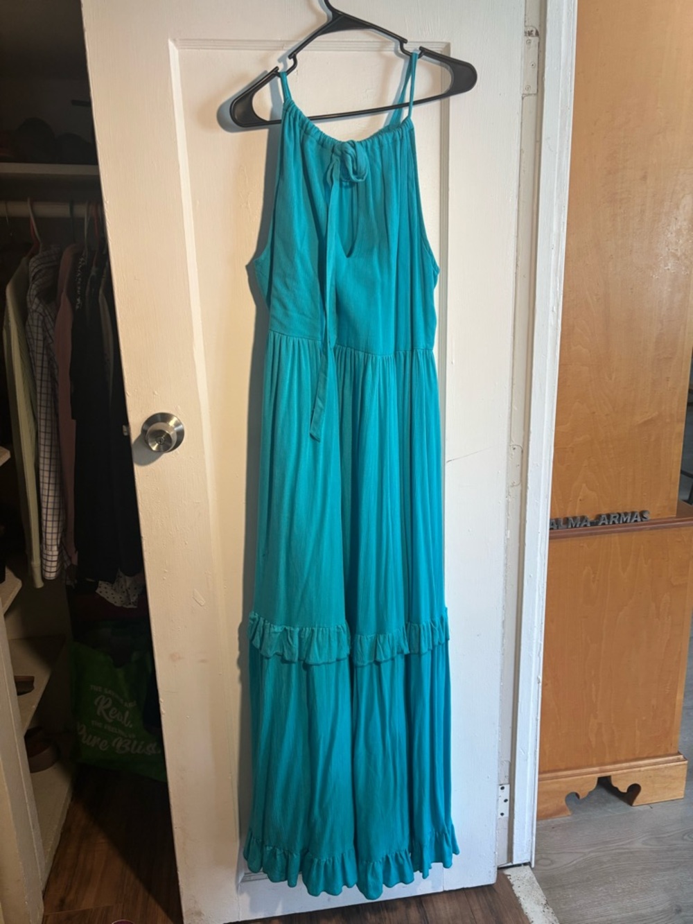 New York & Company Teal Halter Maxi Dress